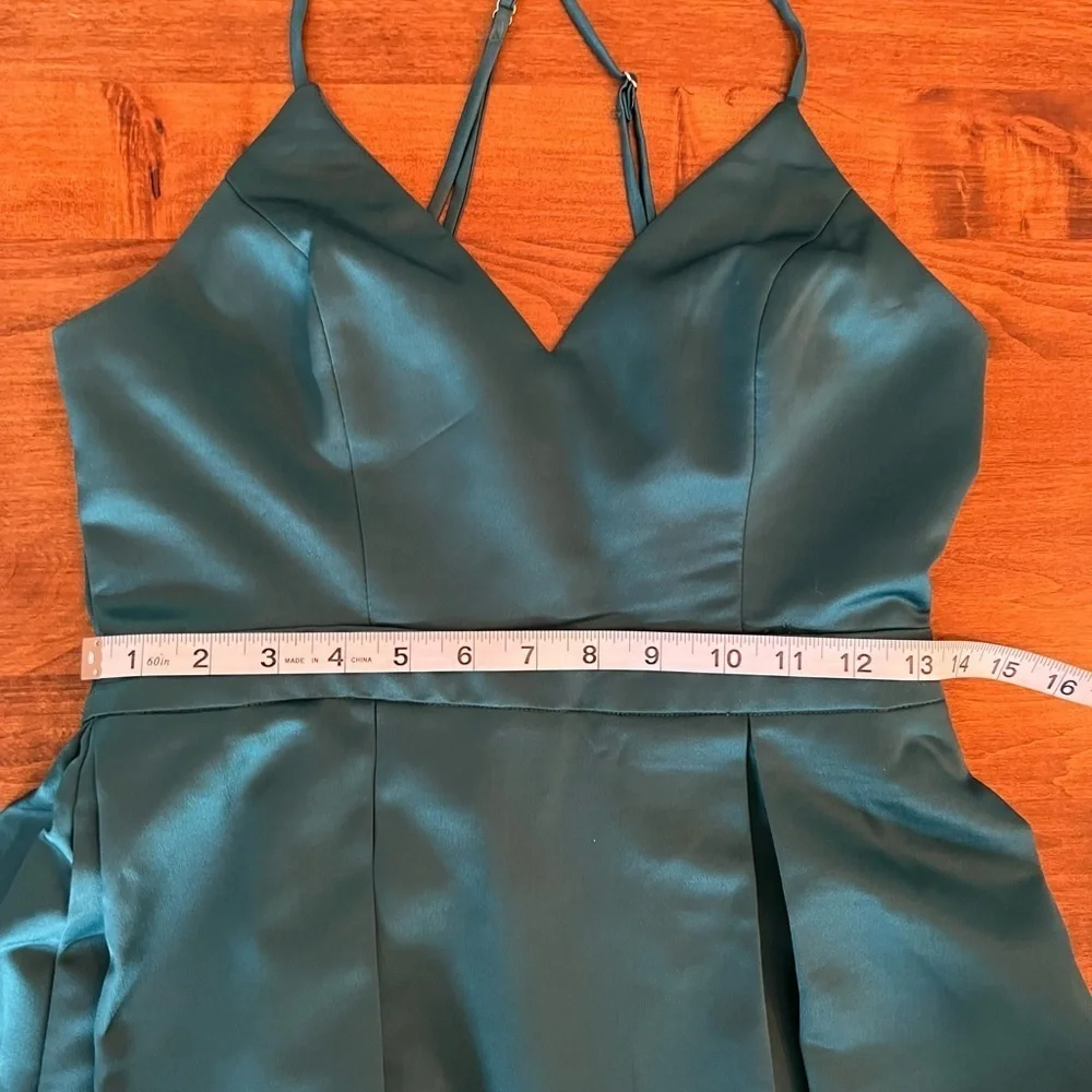 Lulus Truly Loved Teal Satin Skater‎ Dress Size S